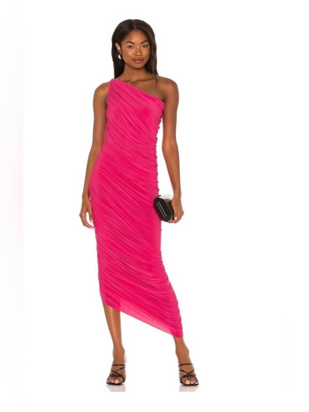 Norma Kamali Diana Ruched One-Shoulder Midi Dress nwt xs